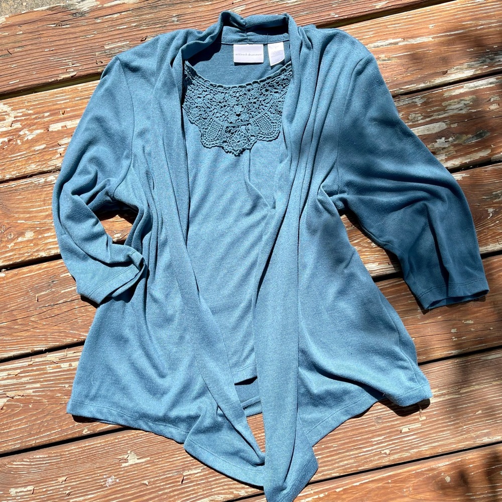 Alfred Dunner Dusty Teal Sweater Size Large